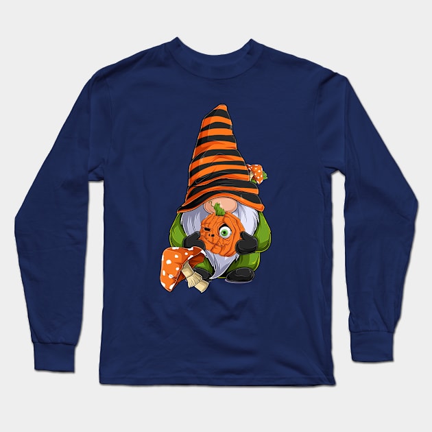 Gnome with pumpkin Long Sleeve T-Shirt by katanya78